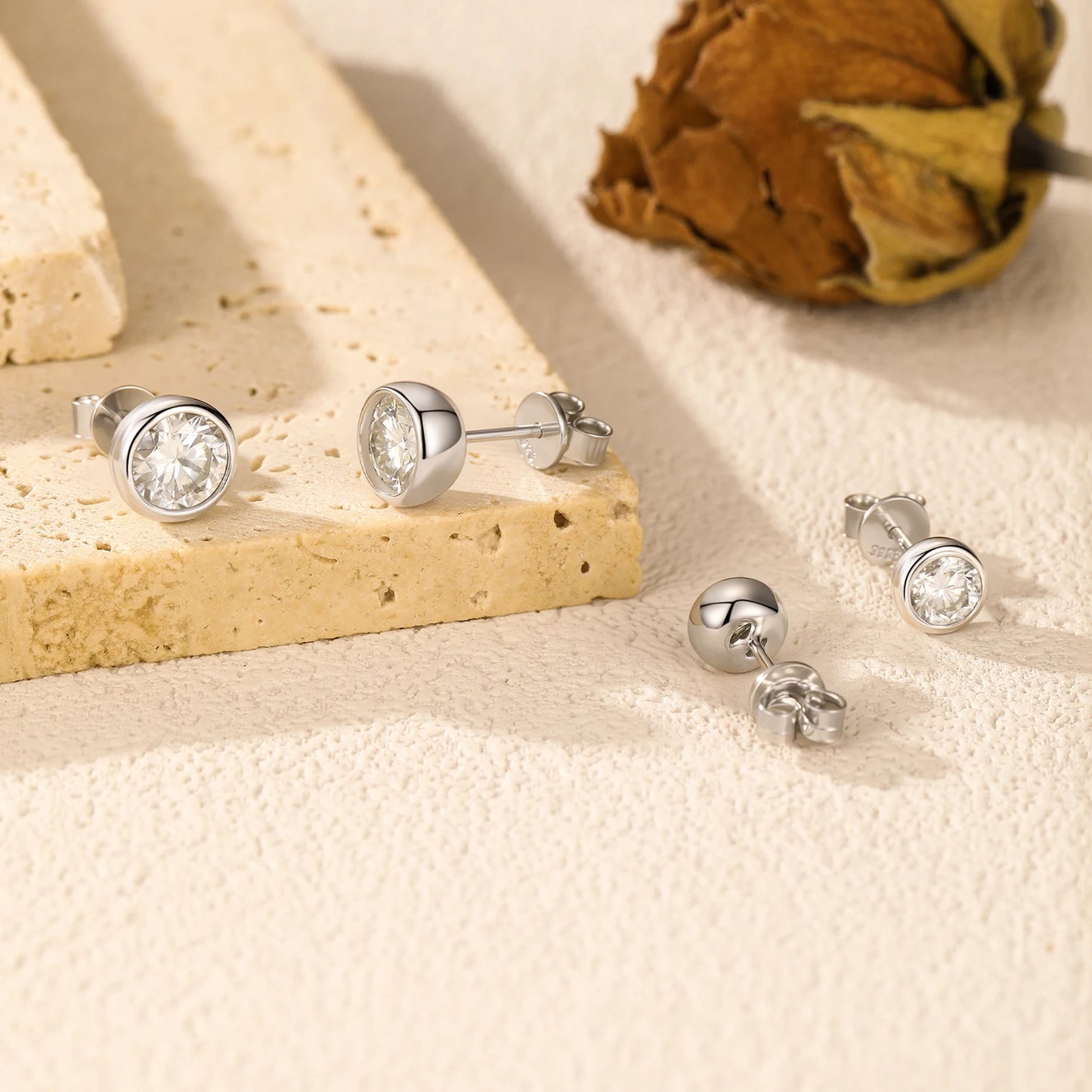 Pendientes MODIAN de moissanita con bisel de color D de 1CT/2CT, plata de ley 925, redondos y clásicos, para mujer, joyería fina para bodas.