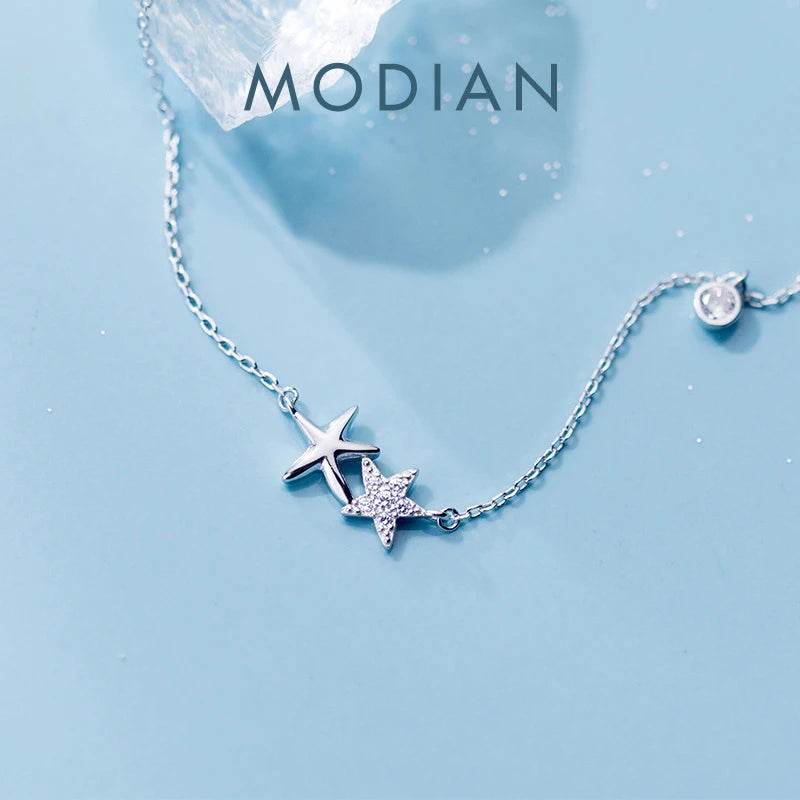 Gargantilla con colgante de estrella de mar de plata de ley 925 de Modian, nuevo diseño, para mujer, con circonita cúbica transparente, joyería fina de moda