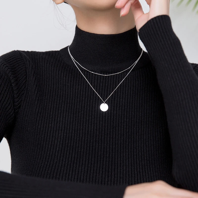 Collar con colgante de bola pequeña de lentejuelas minimalistas de Modian para mujer, regalo de plata de ley 925, collar de cadena doble, joyería fina