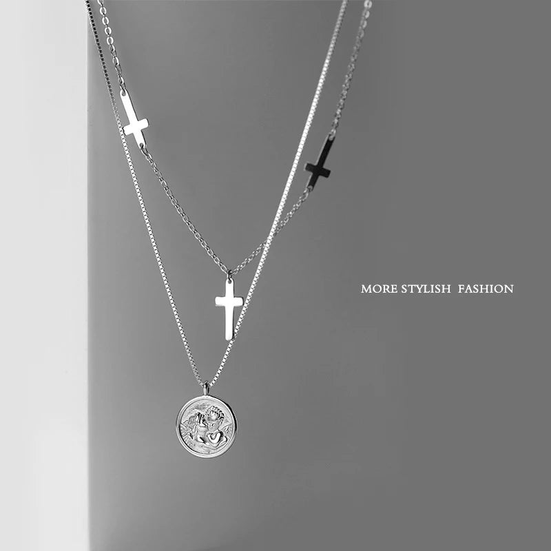 Modian Classic 925 Sterling Silver Stackable Cross Lettering Lovers Avatar Coin Confessions Pendant for Women Fine Jewelry Gift