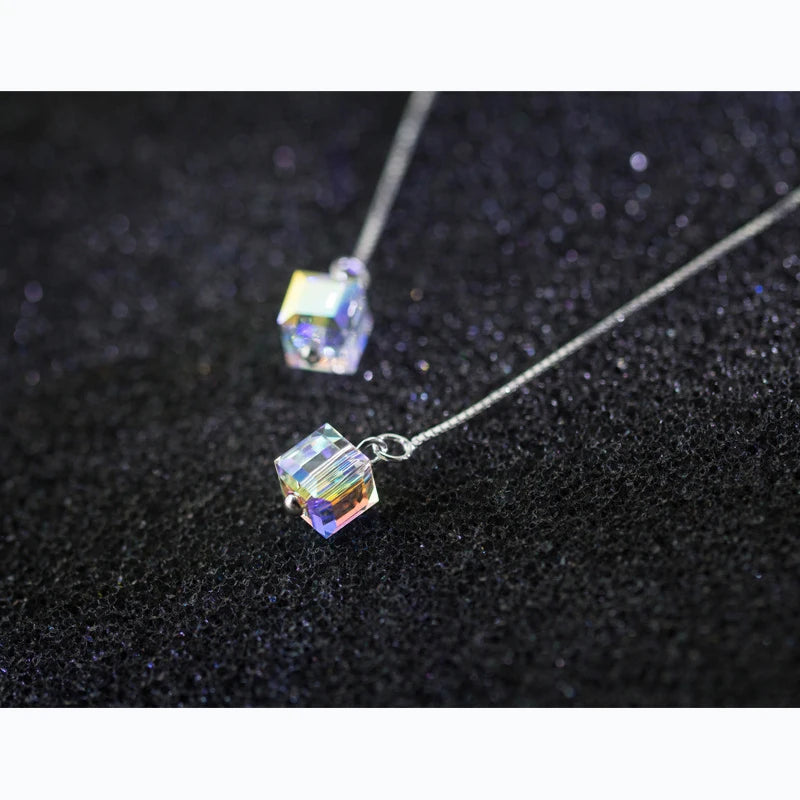 Modian - Pendientes de plata de ley 925 con forma de gota cuadrada geométrica de cristal colorido para mujer, joyería fina de moda