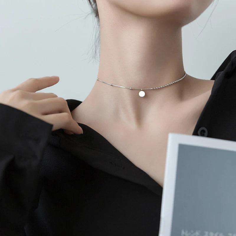 Collar Modian con colgante de bola de la suerte con moneda grabada en plata de ley 925 auténtica para mujer, gargantilla, joyería fina