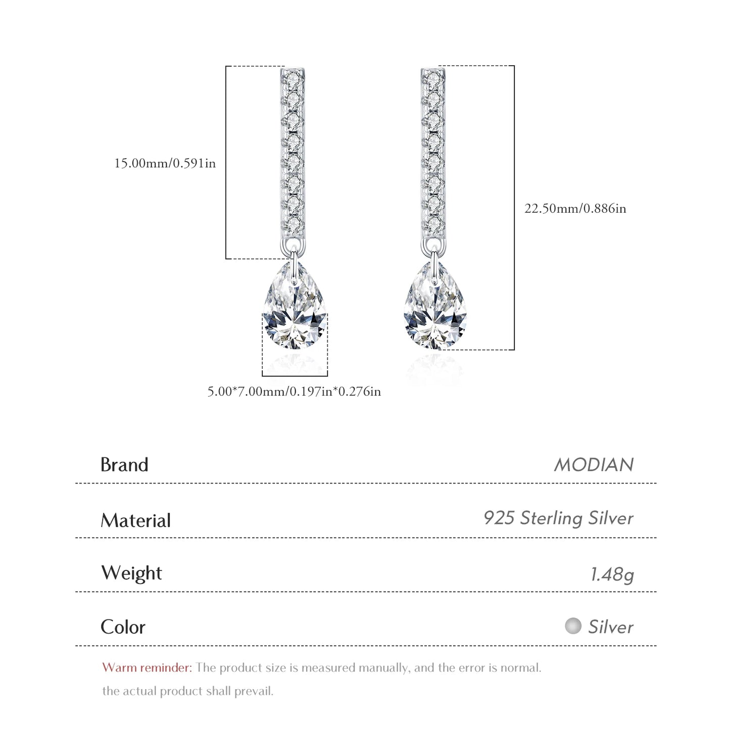 Pendientes MODIAN de plata de ley 925 con forma de gota de agua y circonita para mujer, joyería fina apilable para fiestas.
