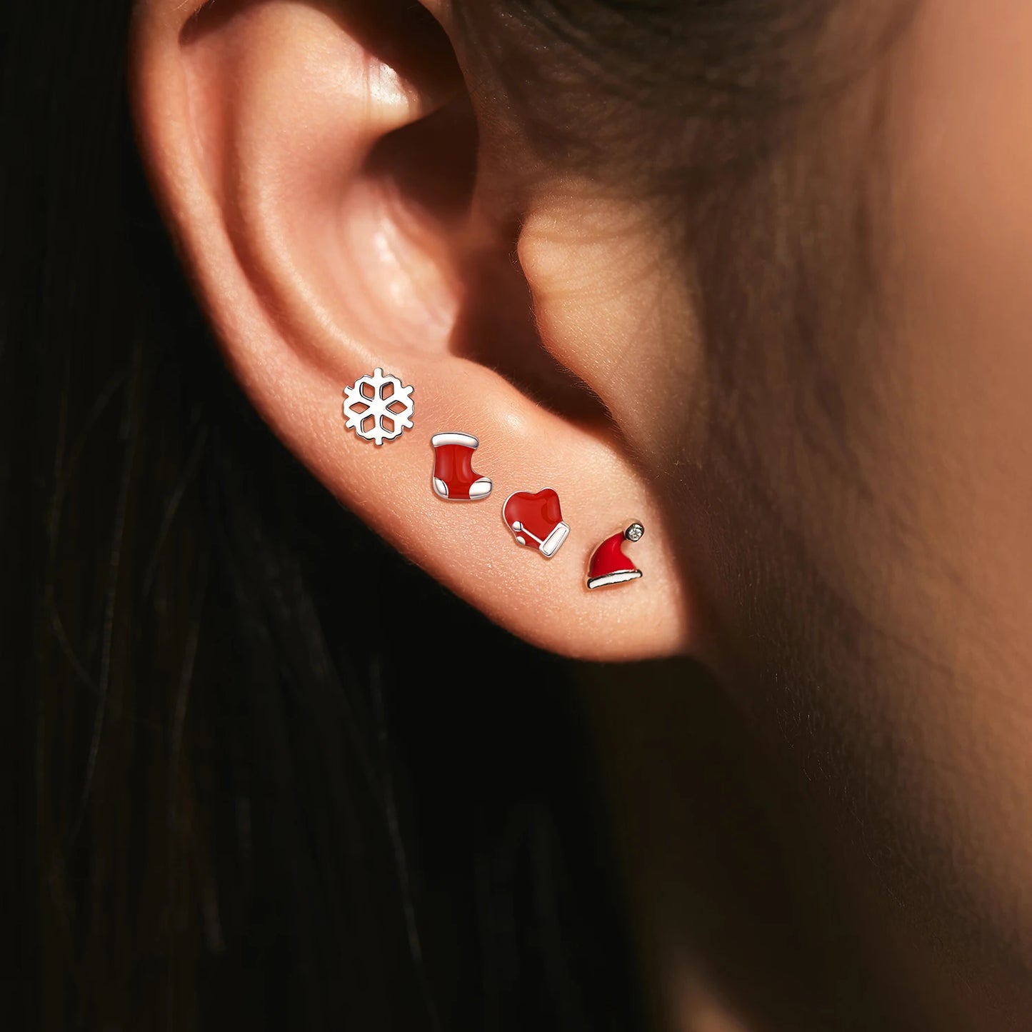 MODIAN 4PCS 925 Sterling Silver Cute Tiny Hat Glove Shoe Snowflake Earrings Set For Women Fine Jewelry Christmas Gifts
