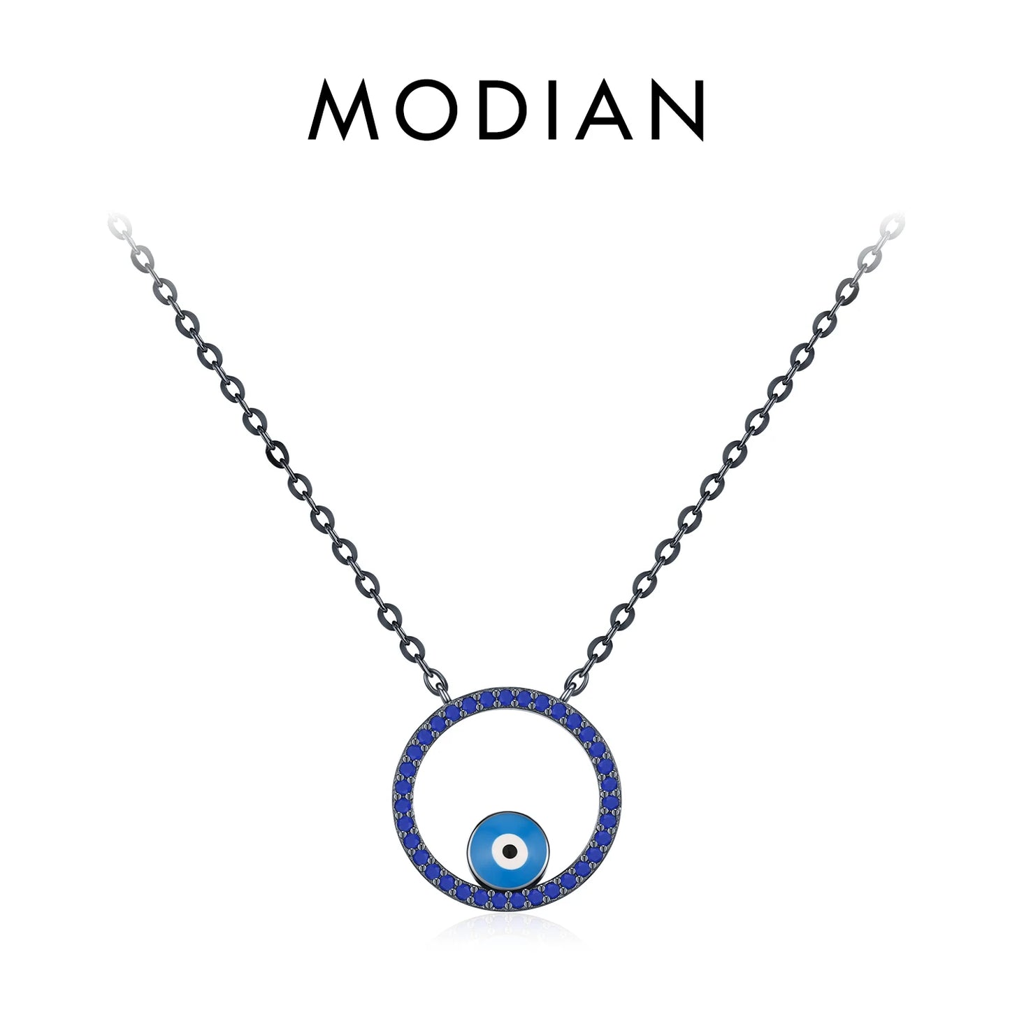 MODIAN 925 Sterling Silver Vintage Enamel Blue Eyes CZ Water Drop Geometric Pendant Necklace For Women Hip Hop Fine Jewelry