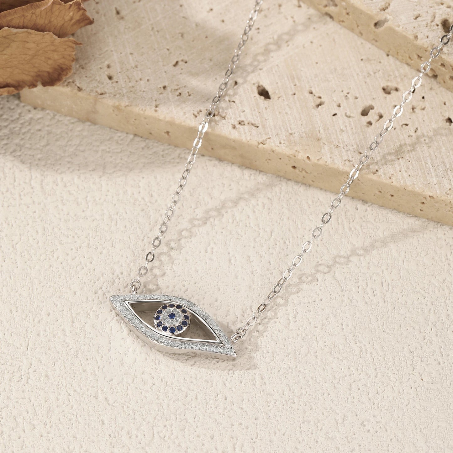 MODIAN 925 Sterling Silver Charm Blue Eyes Pendant Necklace Vintage Clear CZ Link Chain Necklaces For Women Fine Jewelry