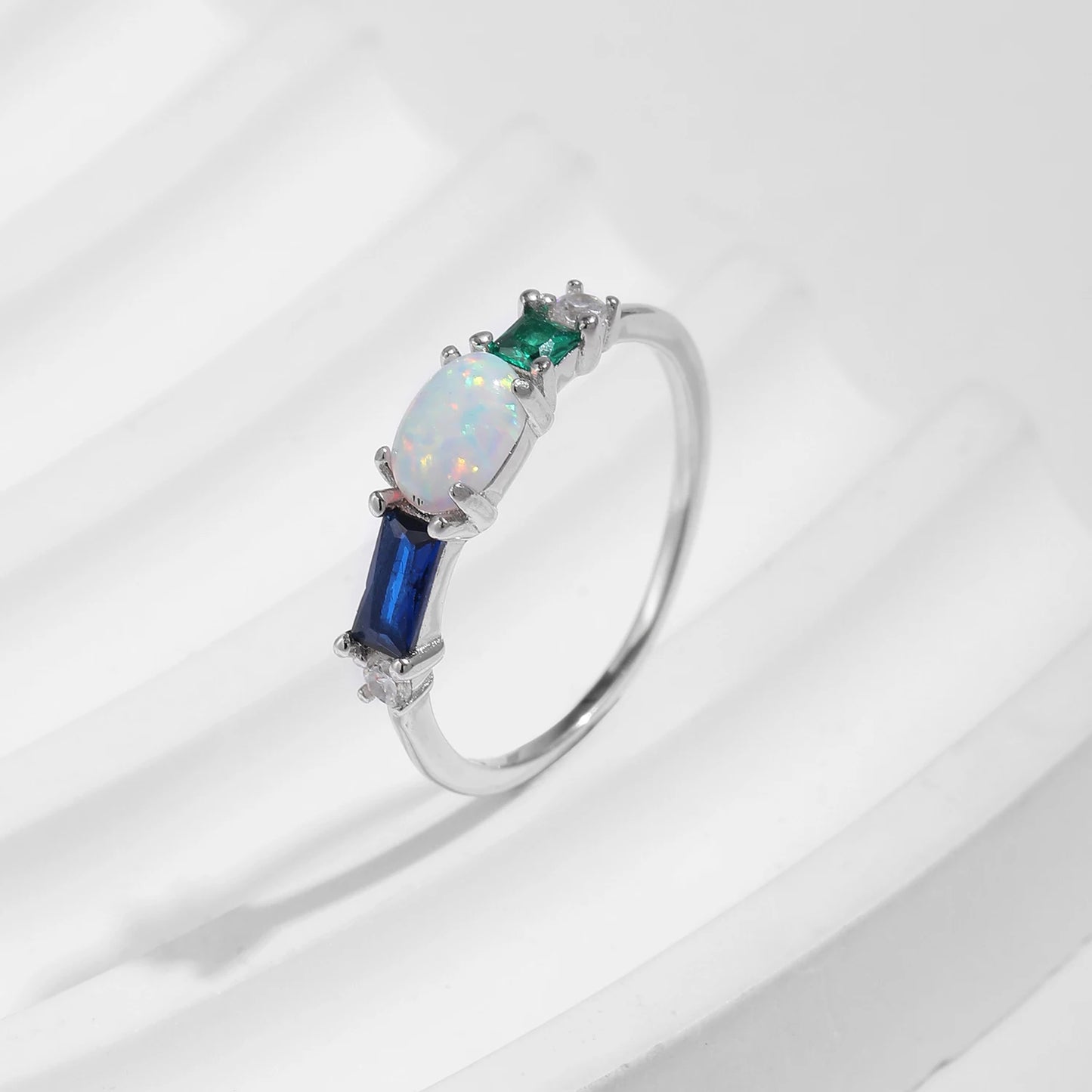 Anillo de lujo MODIAN de plata de ley 925 con ópalo y circonitas de colores, chapado en platino, apilable, moderno, para mujer