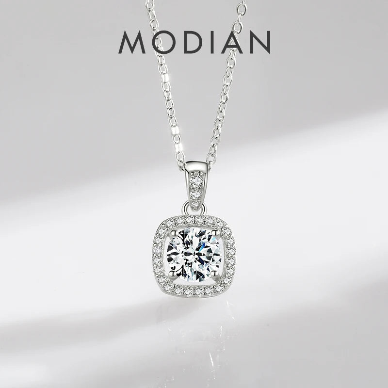 Modian Classic Shiny Exquisite Chain Necklace 100% 925 Sterling Silver Sparkling Zirconia Pendant Wedding Jewelry For Women Gift