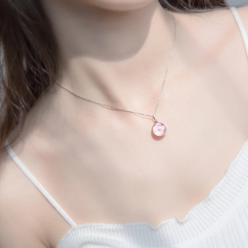 Collar con colgante de flor de melocotón redonda de lujo Modian Charm para mujer, cadena de moda de plata de ley 100 % 925, joyería fina