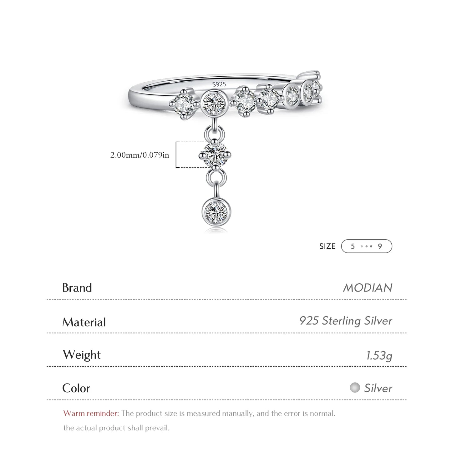 Anillos de dedo MODIAN de plata de ley 925 con circonitas redondas brillantes de alta moda para mujer, joyería fina para fiestas.