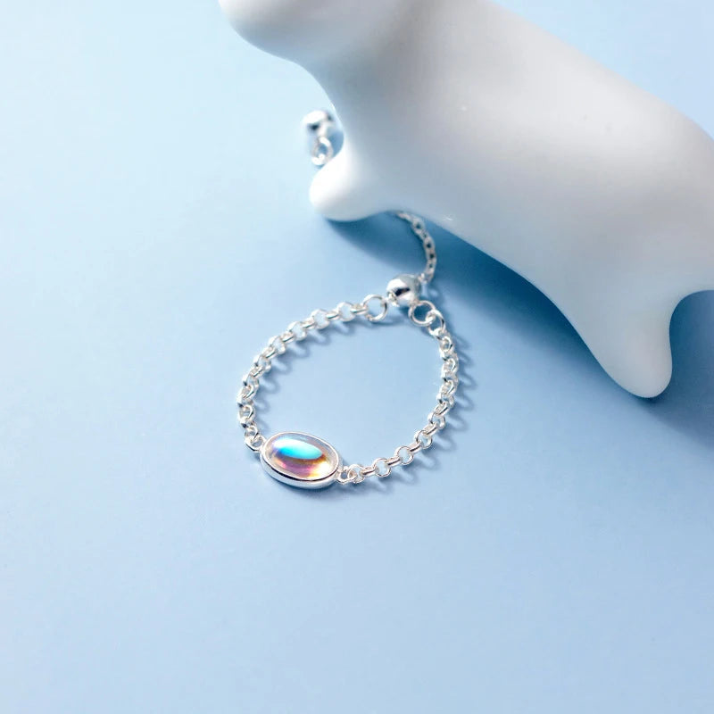 Anillo ajustable Modian de plata de ley 925 100% con cristales ovalados arcoíris para mujer, joyería fina de lujo para bodas.