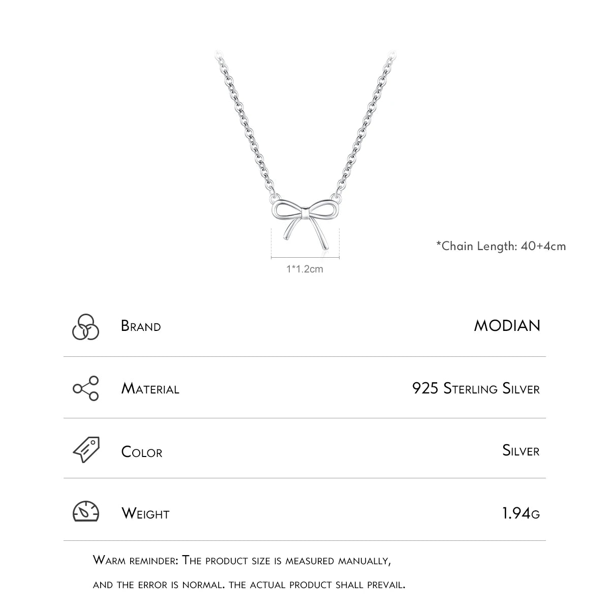 Collar con colgante de lazo simple y exquisito de plata esterlina 925 de MODIAN, cadena de cuello apilable de moda para mujer, joyería fina, regalo