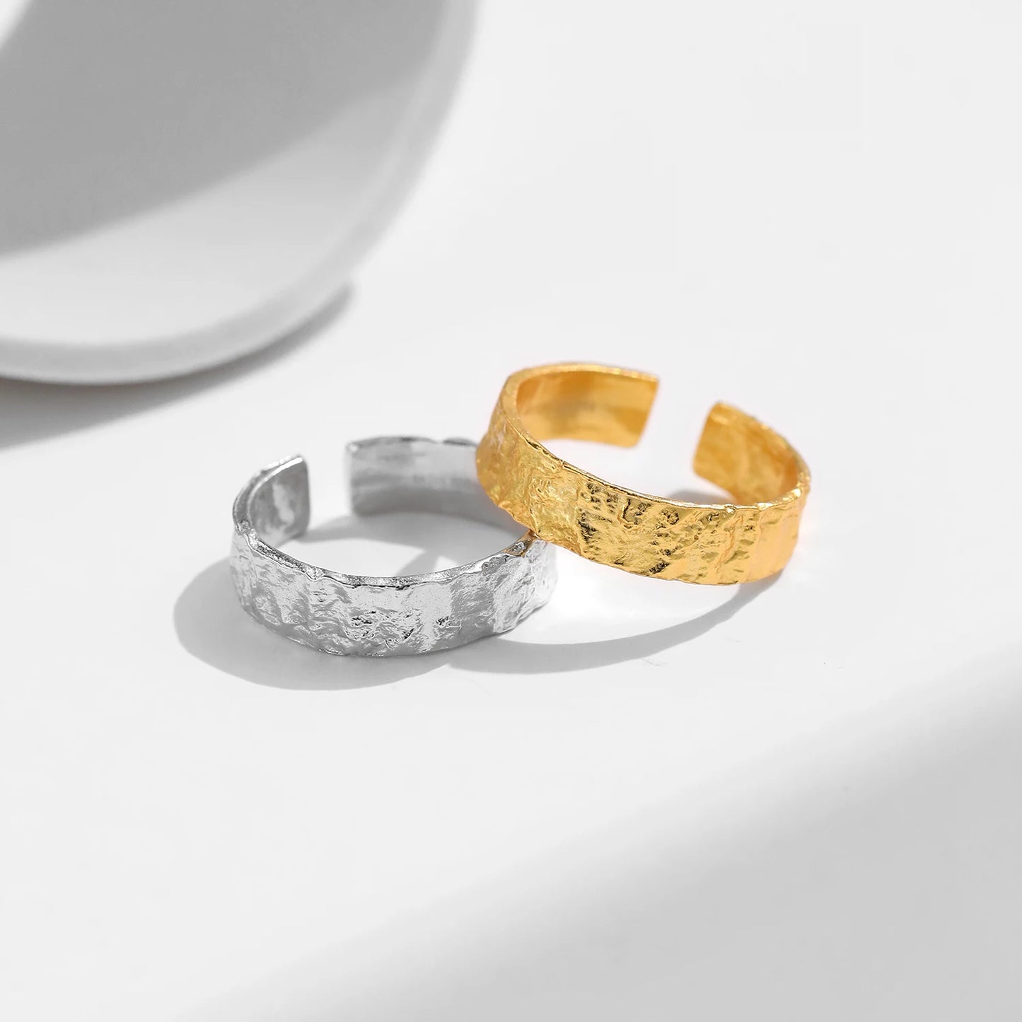Anillos MODIAN de plata de ley 925 con textura exfoliante para mujer, ajustables, gruesos, apilables, joyería minimalista.