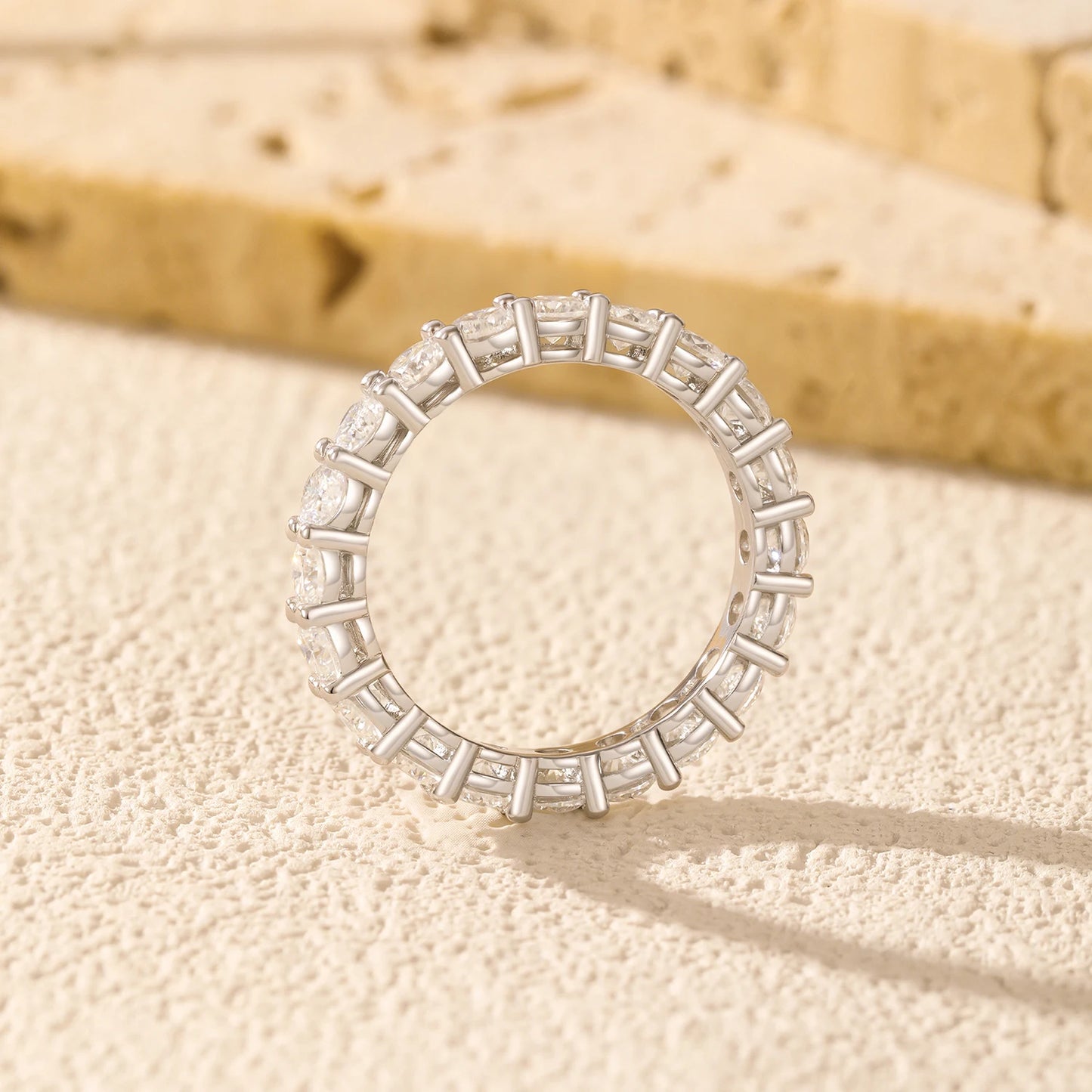 Anillo de eternidad de moissanita de color D de MODIAN, anillo de moda apilable de lujo de plata de ley 925 para mujer, joyería fina