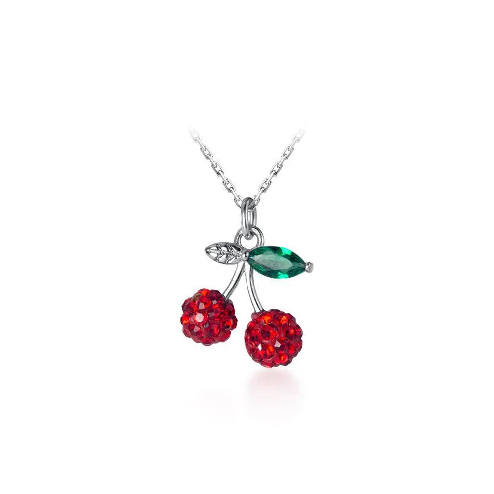 Modian Trendy 925 Sterling Silver Fruit Red Crystal Cherry Pendant Necklace for Women Link Chain Necklace Original Fine Jewelry