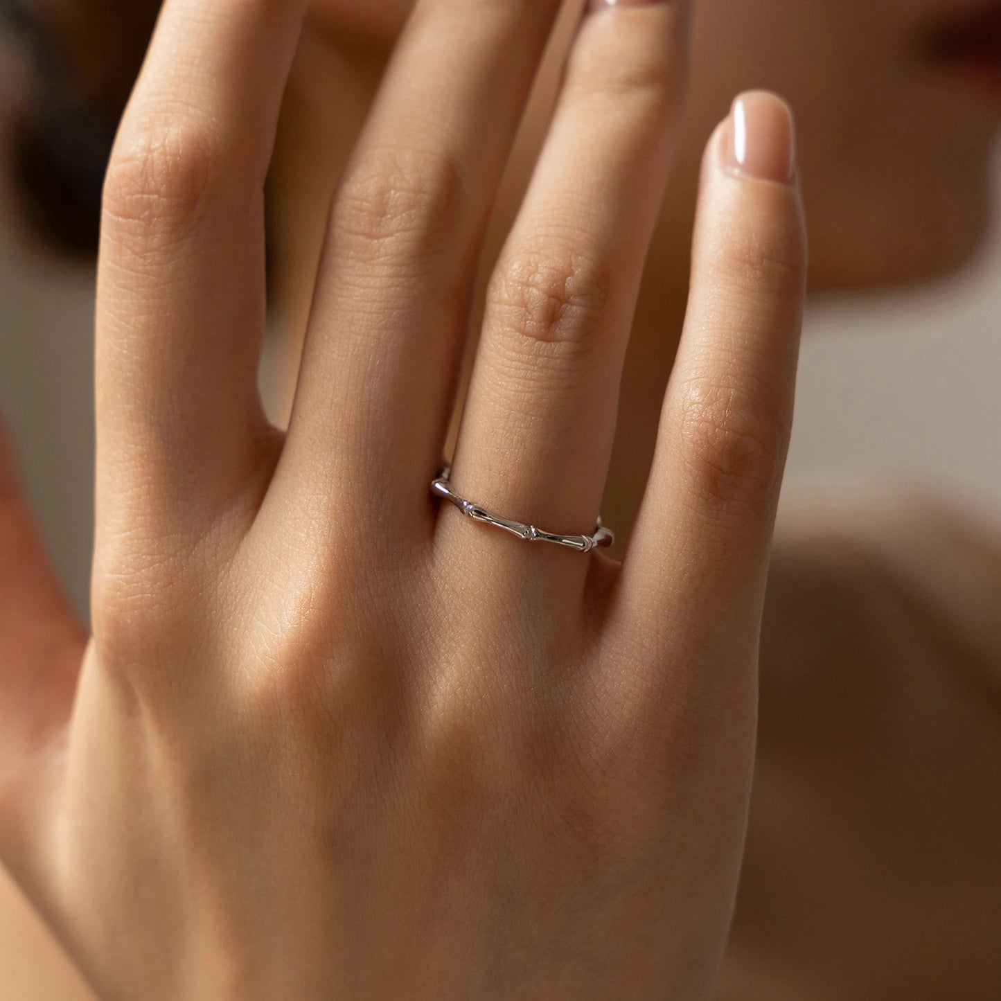Anillos de eternidad apilables MODIAN de plata de ley 925 con diseño de bambú pulido simple para mujer, joyería fina