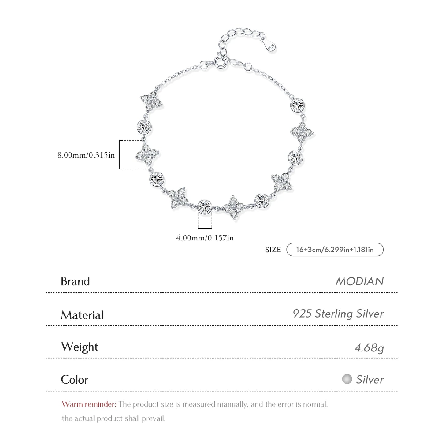 Pulsera MODIAN de plata de ley 925 con trébol de cuatro hojas de la suerte, circonita transparente, exquisita y deslumbrante, para mujer, joyería fina para fiestas.