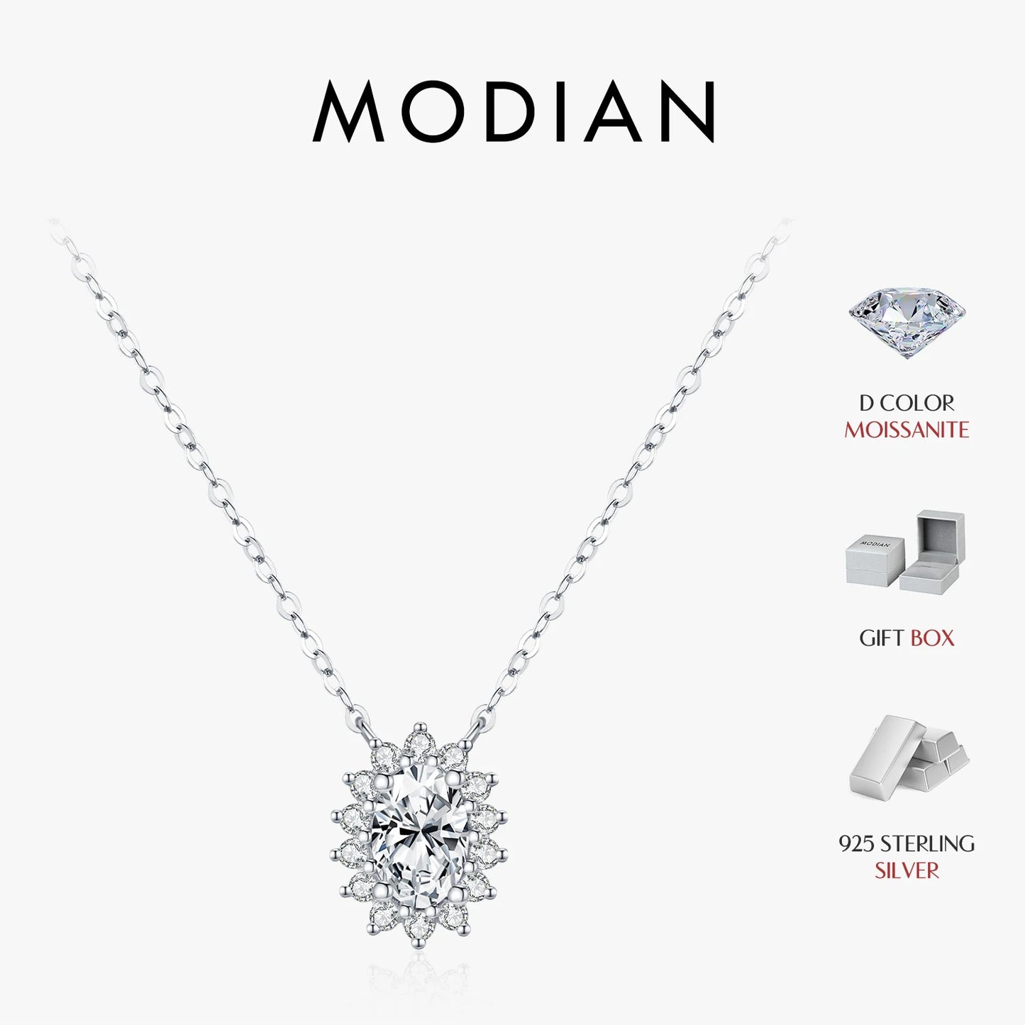 Collares MODIAN de moissanita ovalada de color D, plata de ley 925, colgante clásico para mujer, boda, compromiso, joyería fina
