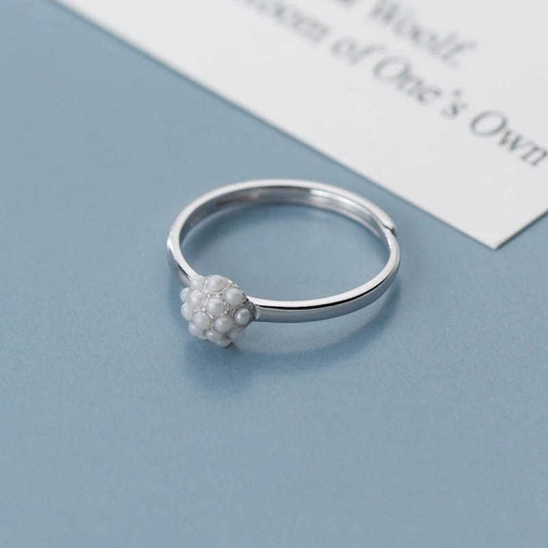 Anillos de dedo MODIAN de plata de ley 925 auténtica con perlas redondas elegantes para mujer, anillos ajustables, joyería de aniversario y compromiso.