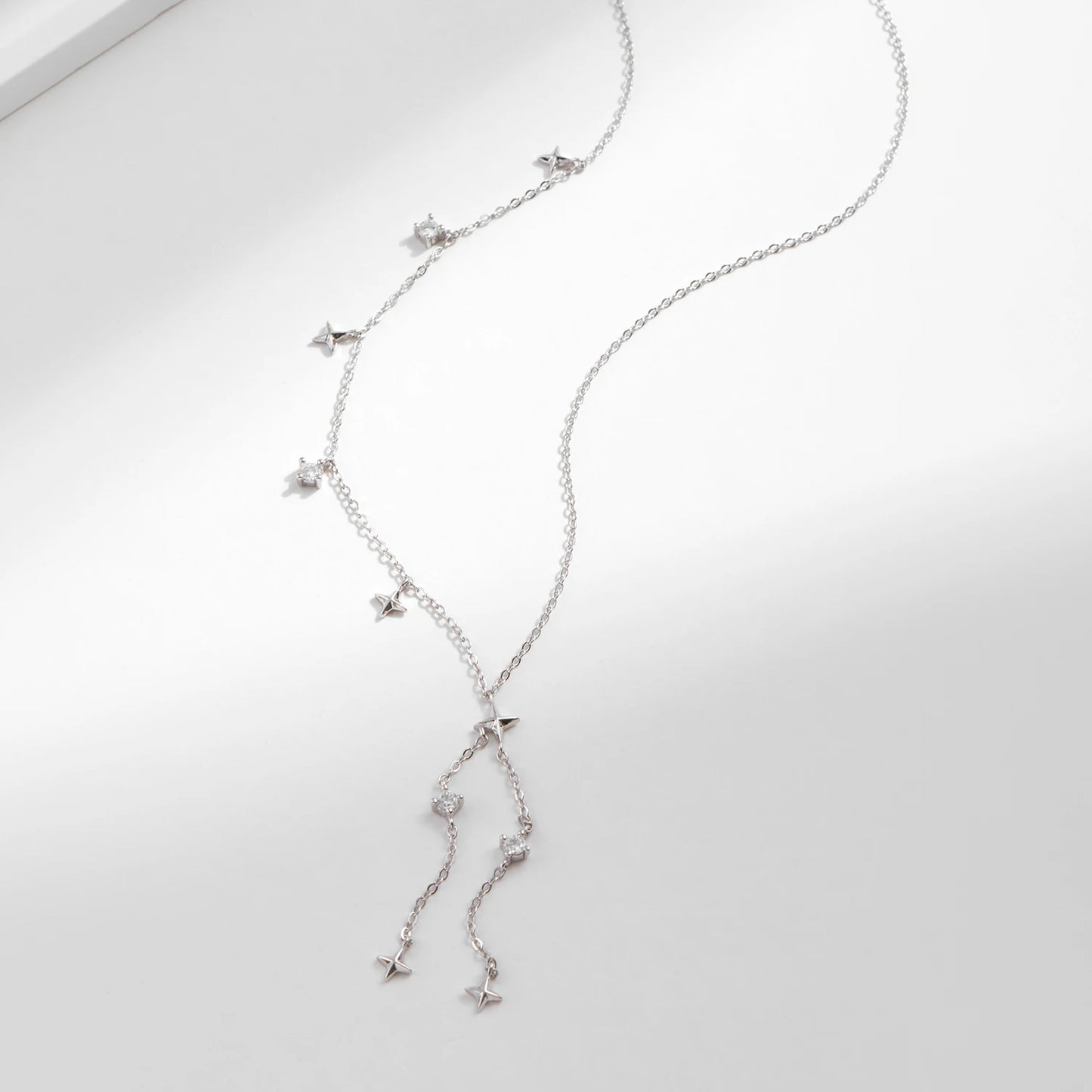 Collar con colgante de gargantilla en forma de Y de MODIAN en plata de ley 925 con estrellas brillantes para mujer, joyería fina para fiestas