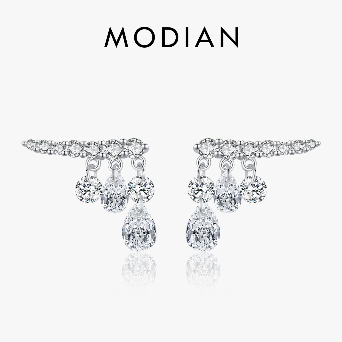 Pendientes MODIAN de plata de ley 925 con circonita cúbica brillante y diseño geométrico en forma de gota para mujer, joyería fina para bodas y compromisos.