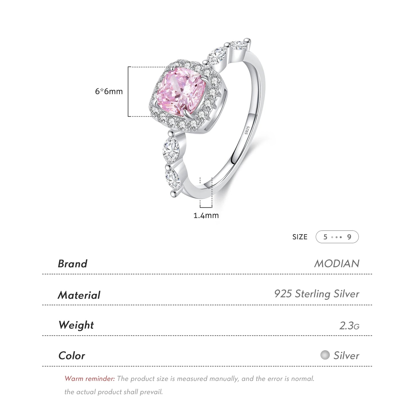 Anillo MODIAN de plata de ley 925 con circonitas rosas y amarillas de alta calidad para mujer, ideal para bodas, joyería fina.