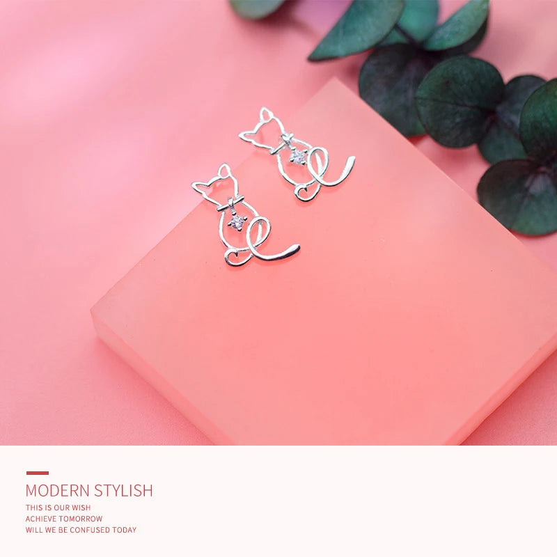 Pendientes Modian Charm Classic con circonitas transparentes, diseño de animales y gatos, joyería romántica de plata de ley 925 para mujer, para Navidad.