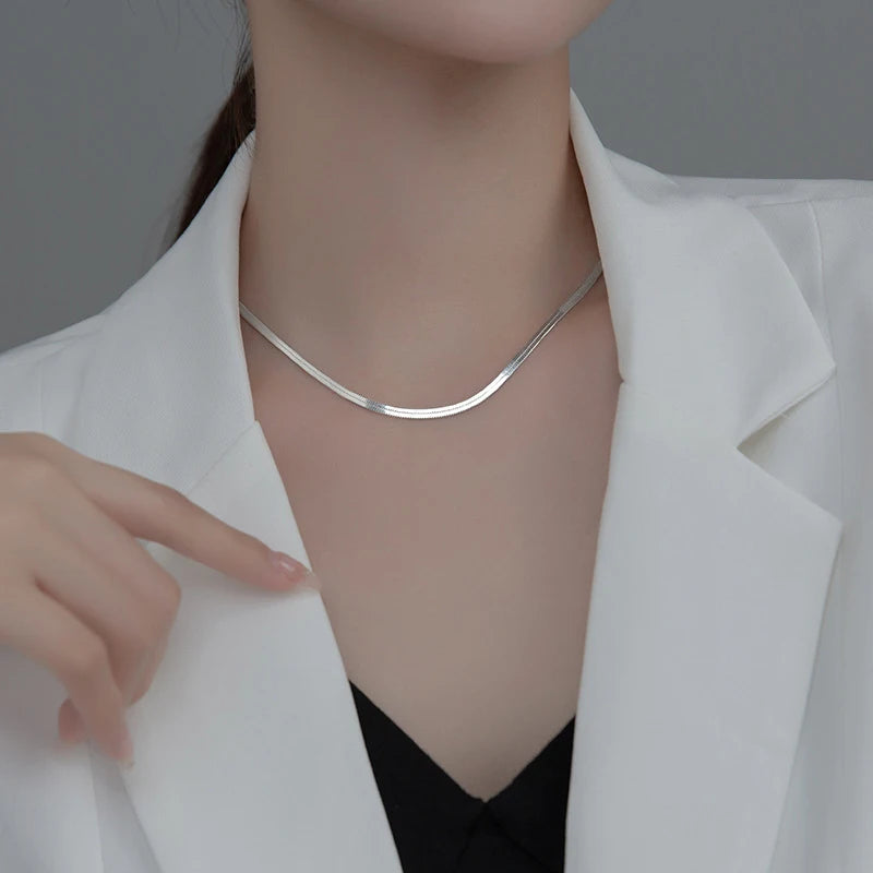 Collar de cadena de serpiente simple de plata esterlina 925 MODIAN, cadena de cuello de color dorado moderno para mujeres, joyería fina de compromiso y boda.
