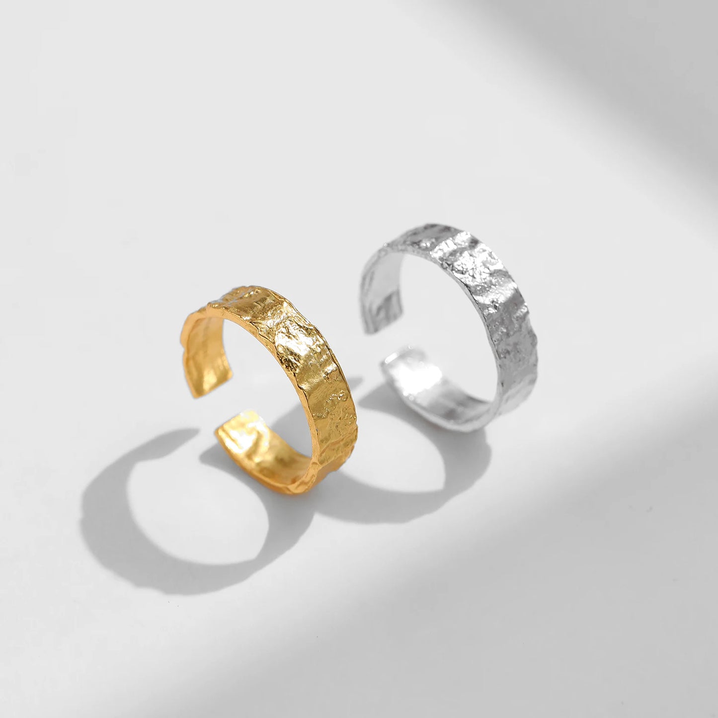 Anillos MODIAN de plata de ley 925 con textura exfoliante para mujer, ajustables, gruesos, apilables, joyería minimalista.