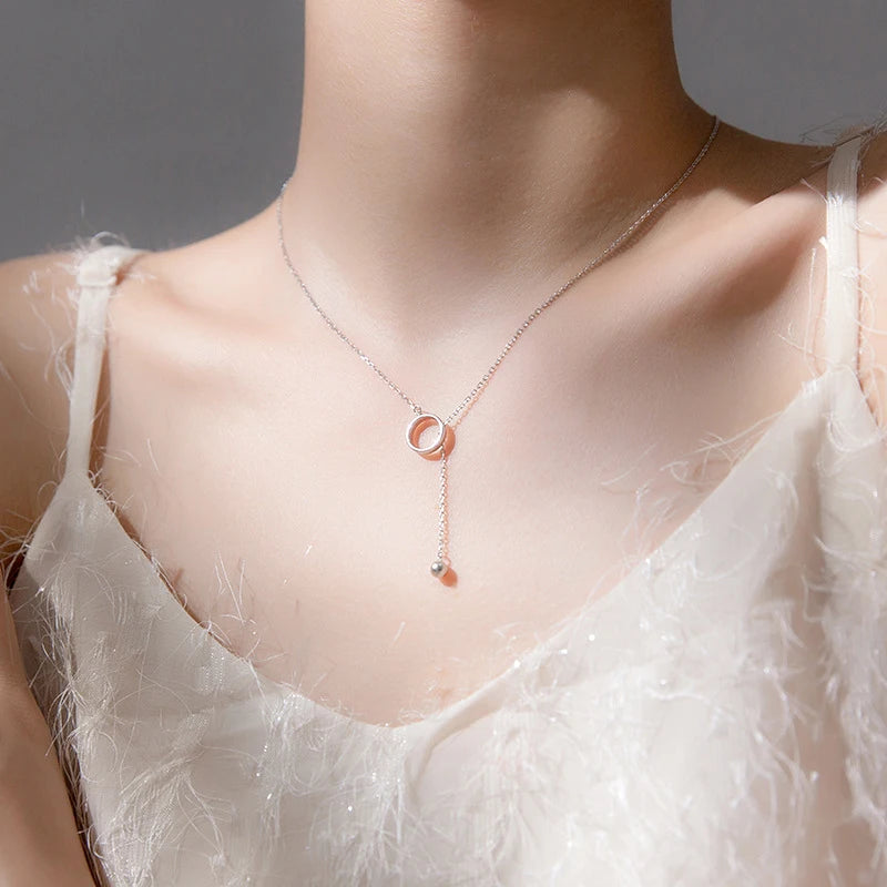 Collar con colgante de cuentas redondas de luz minimalista de plata esterlina 925 pura MODIAN para mujer, collar geométrico en forma de Y, joyería fina