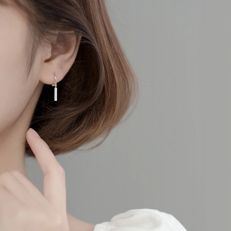 Modian Authentic 925 Sterling Silver Geometric Rectangle Stick Fashion 3 Color Hoop Earrings for Women Fine Jewelry Student Gift
