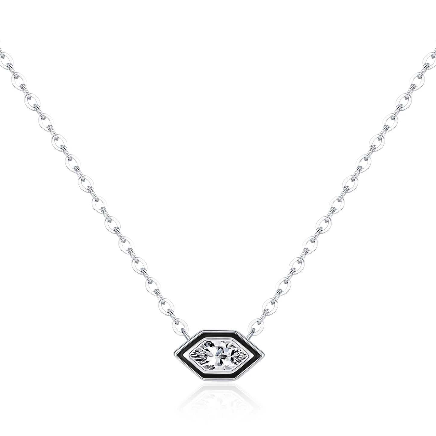 MODIAN Fashion Black Enamel Necklace 925 Sterling Silver Rhombic Zirconia Link Chain Pendant Necklace For Women Fine Jewelry