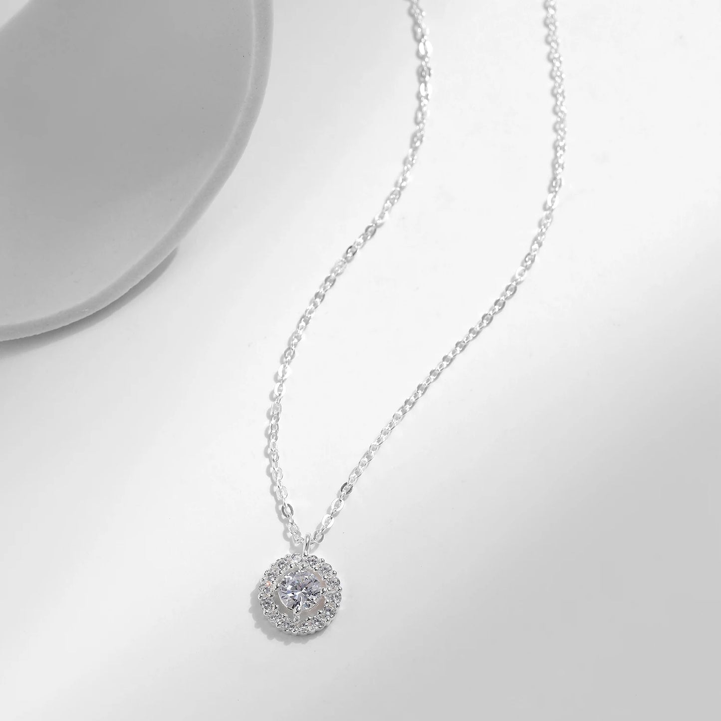 Collar con colgante de boda MODIAN de plata de ley 925 con circonitas redondas brillantes de alta calidad para mujer, joyería de aniversario