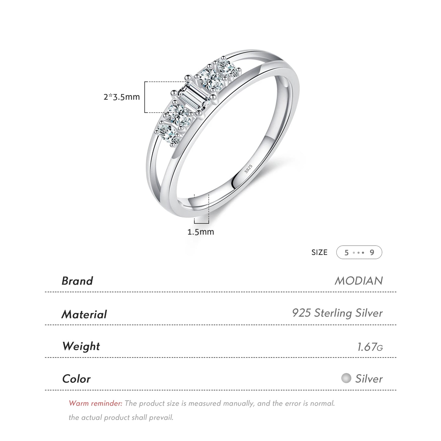 Anillo MODIAN de doble capa con circonita cúbica, plata esterlina 925 pura, anillo de moda para mujer con circonita cúbica, joyería fina