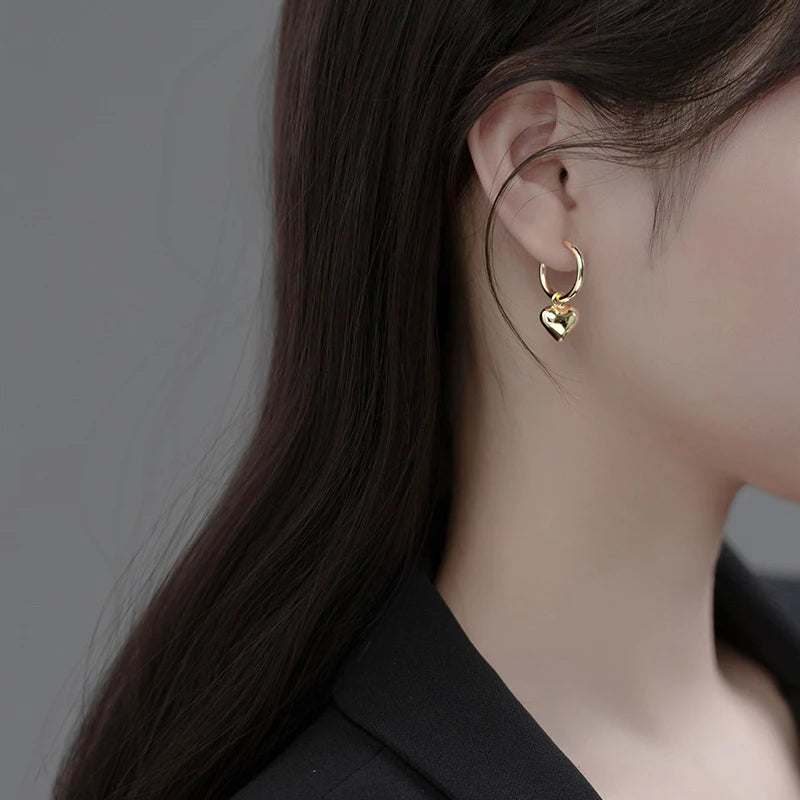 Pendientes Modian de plata de ley 925 con forma de corazón romántico, clásicos, dorados, para boda, joyería fina para mujer.