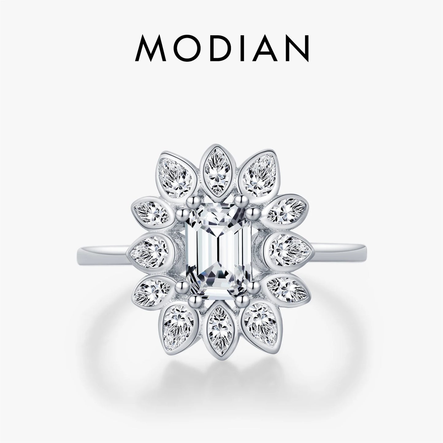 Anillo de cóctel de lujo MODIAN de plata de ley 925 con flores y circonitas brillantes para mujer, joyería fina para boda y compromiso.