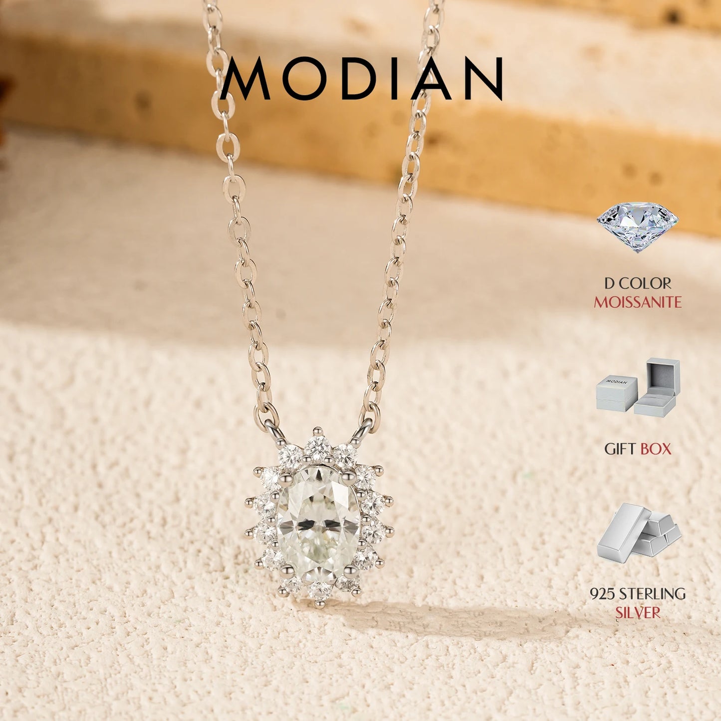 Collares MODIAN de moissanita ovalada de color D, plata de ley 925, colgante clásico para mujer, boda, compromiso, joyería fina