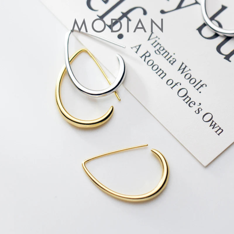 Pendientes de gota ovalados geométricos de color dorado de Modian para mujer, pendientes de gancho de plata de ley 925 a la moda, diseño de joyería fina