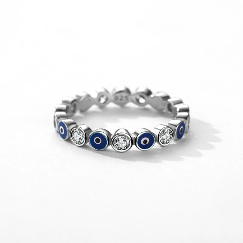 Anillos de dedo MODIAN de plata de ley 925 con delicados ojos esmaltados de color arcoíris y apilables para mujer, joyería de moda con circonita cúbica transparente brillante.