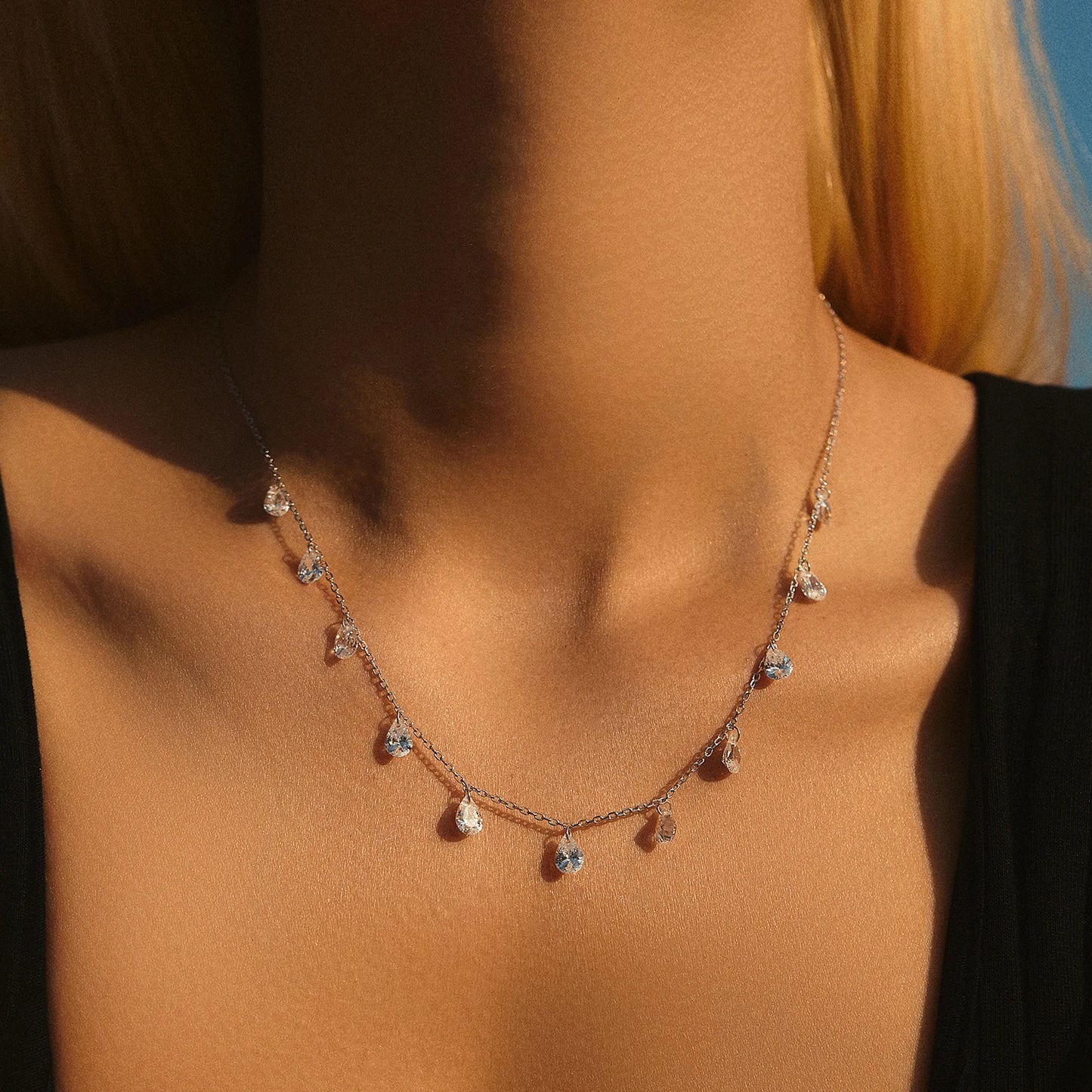Gargantilla apilable de plata de ley 925 MODIAN para clavícula, collar con circonita brillante para mujer, joyería fina