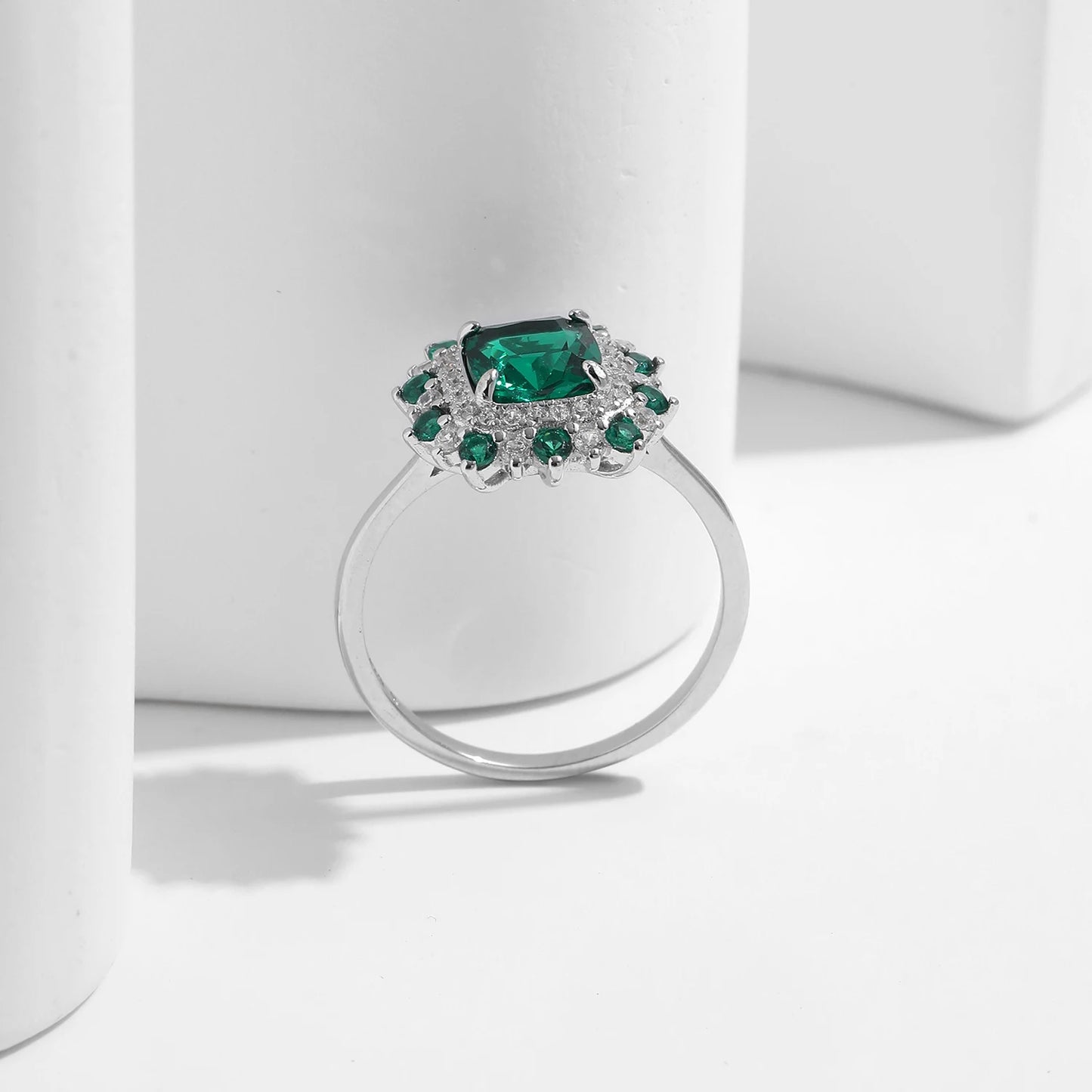 Anillos de dedo MODIAN de plata de ley 925 auténtica, estilo retro, elegante, cuadrado, con circonita verde, para mujer, para fiestas, cócteles, joyería fina