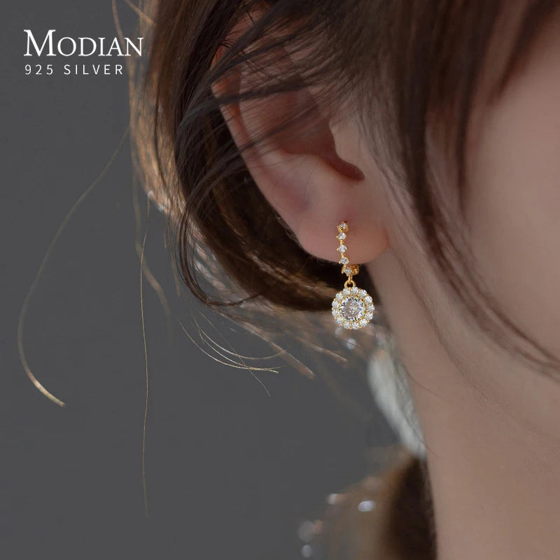 Pendientes colgantes de lujo Moidan con circonitas redondas brillantes, de plata de ley 925, con dijes colgantes para mujer, joyería de boda.