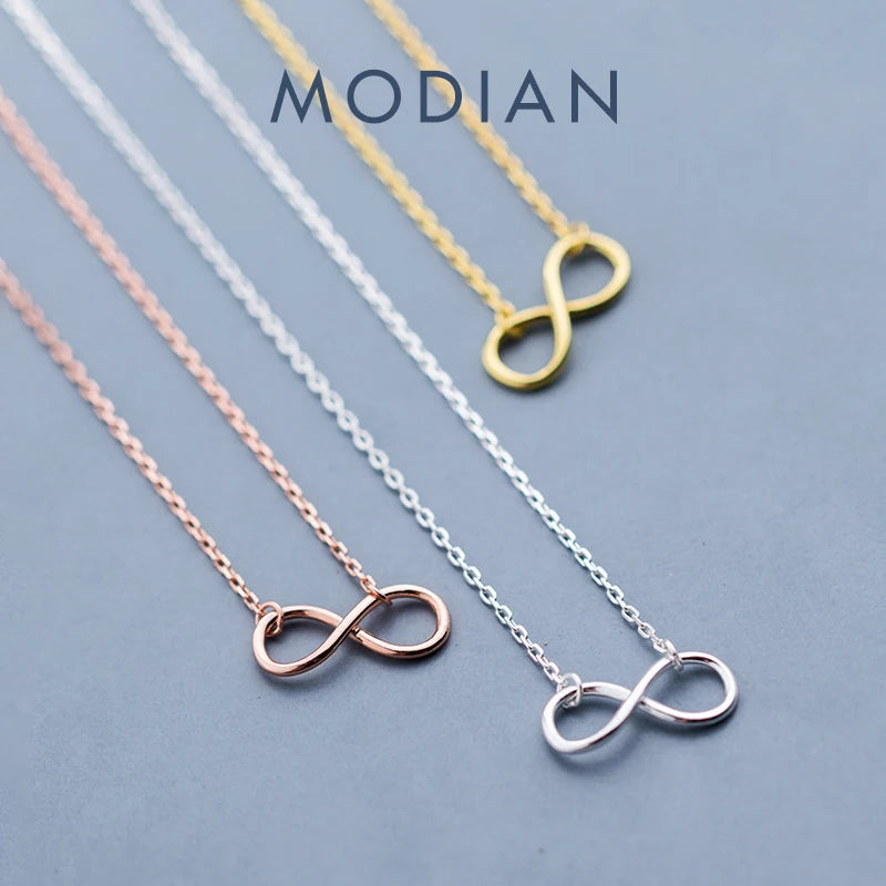 Collar Modian de amor infinito en plata de ley 925 auténtica para mujer, color oro rosa, joyería llamativa.