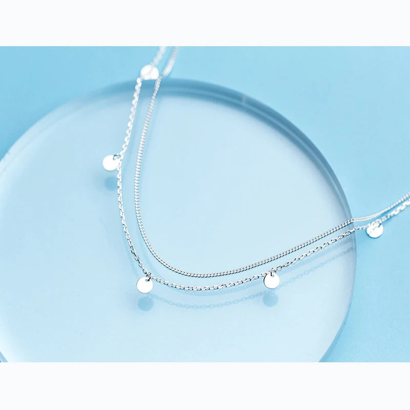 Collar con colgante de lentejuelas de doble capa de plata esterlina 925 auténtica de Modian Classic para mujer, collares ajustables, joyería fina