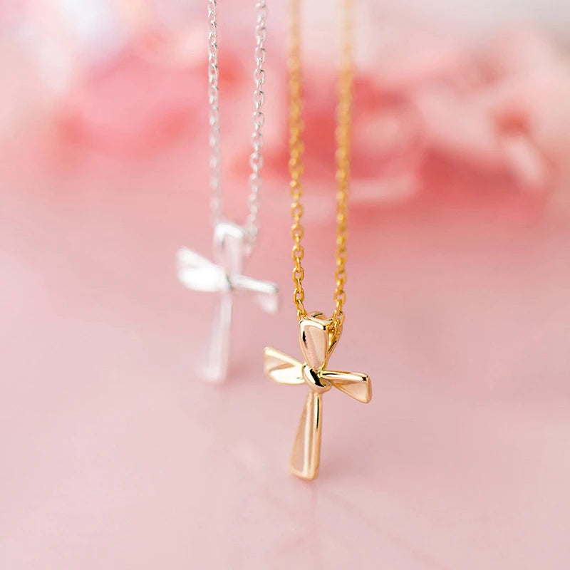 Colgante minimalista de cruz Modian, pequeño, de plata de ley 925, con nudo geométrico, cadena de eslabones para mujer, joyería fina