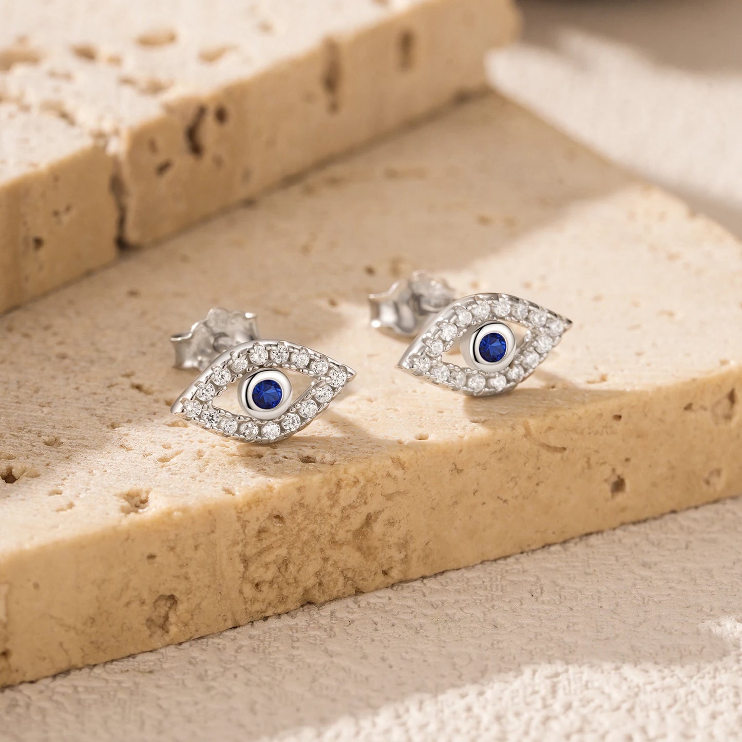 MODIAN 925 Sterling Silver Sparkle Zircon Ear Studs Delicate Blue Eyes Small Stud Earrings For Women Fine Jewelry