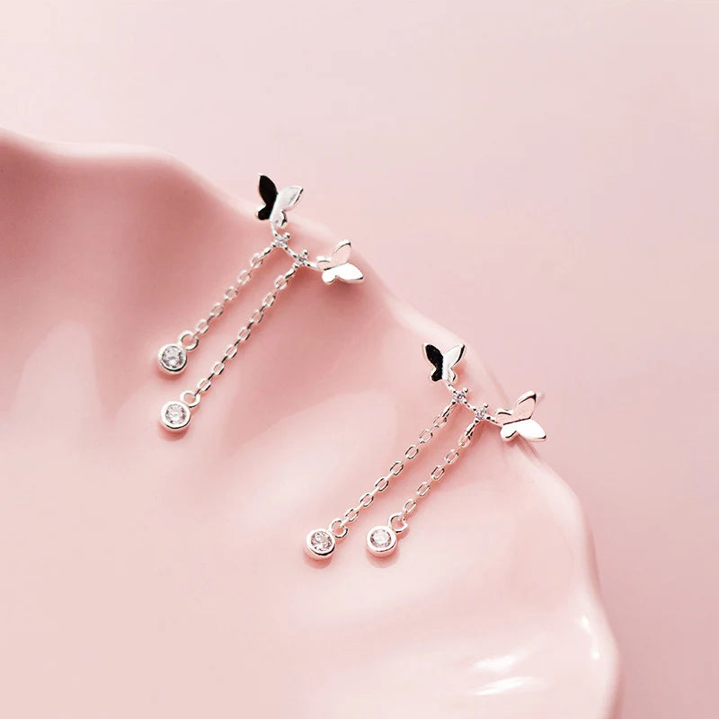 Modian - Pendientes de plata de ley 925 auténtica con forma de mariposa y brillantes para mujer y niña, ideal como regalo de fiesta o boda