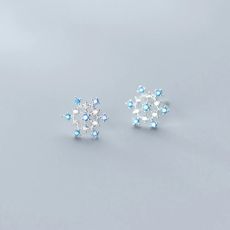 MODIAN - Pendientes de copo de nieve de cristal azul para mujer, plata de ley 925, 3 colores, joyería fina