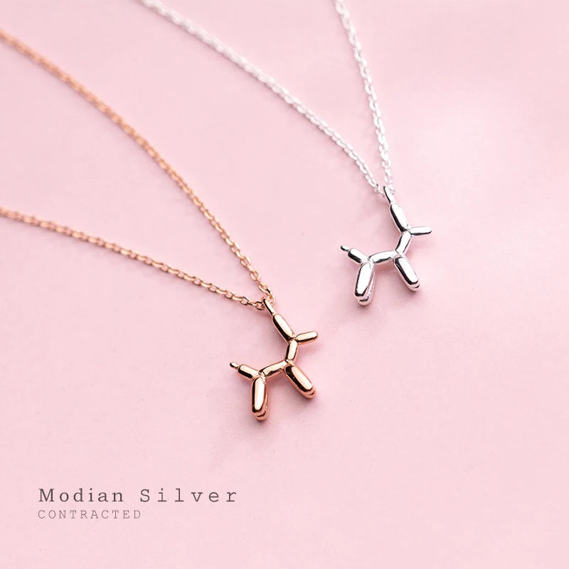 Modian Genuine 925 Sterling Silver Cute Small Dog Geometric Pendant Necklace for Women Link Chain Necklace Jewelry Girl Gift