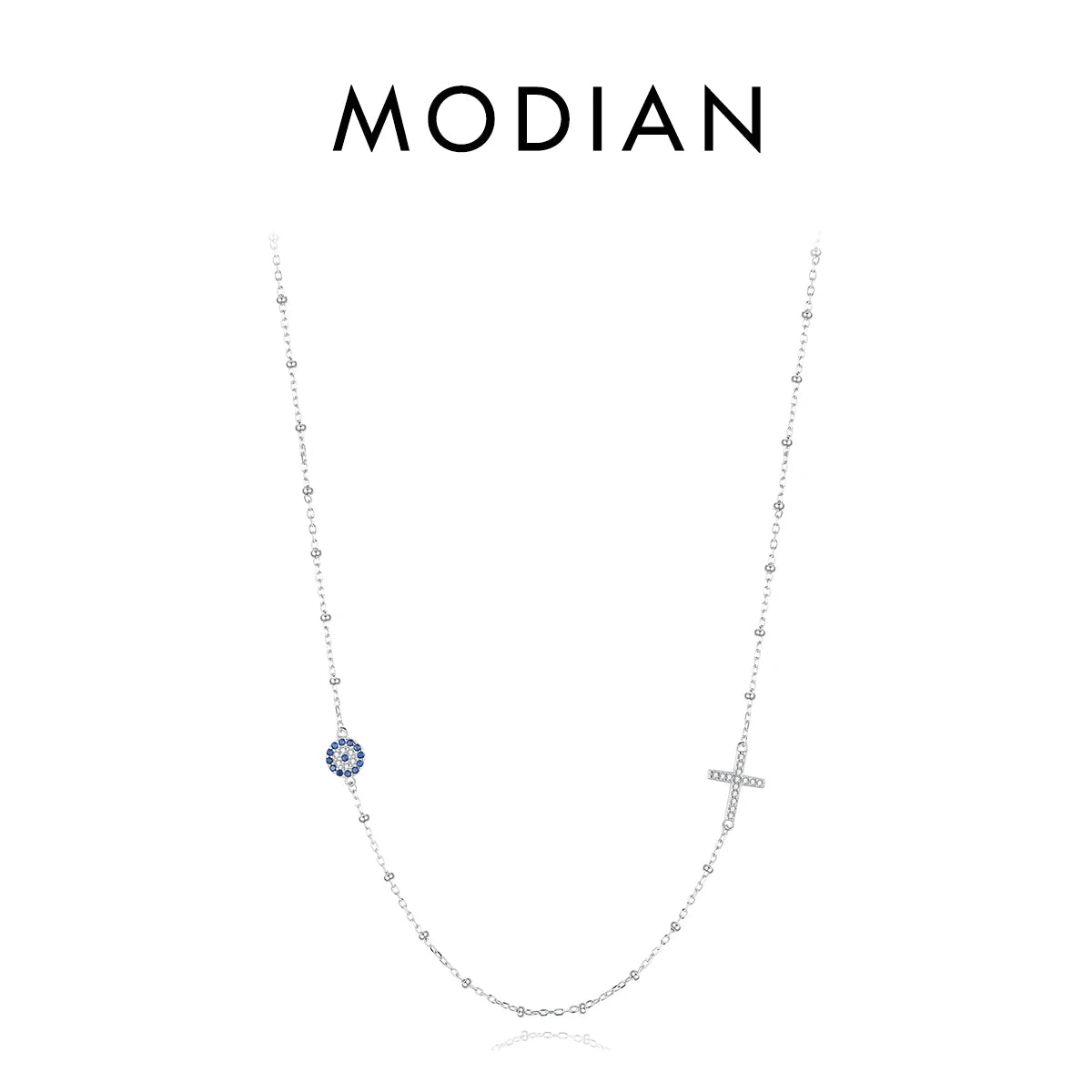 Collar MODIAN con cuentas cruzadas sencillas, cadena de eslabones de circonita azul de plata de ley 925 auténtica para mujer, joyería fina para fiestas